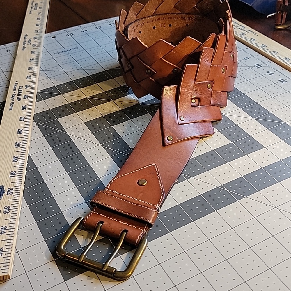 Wide Cognac Brown Genuine Leather Belt